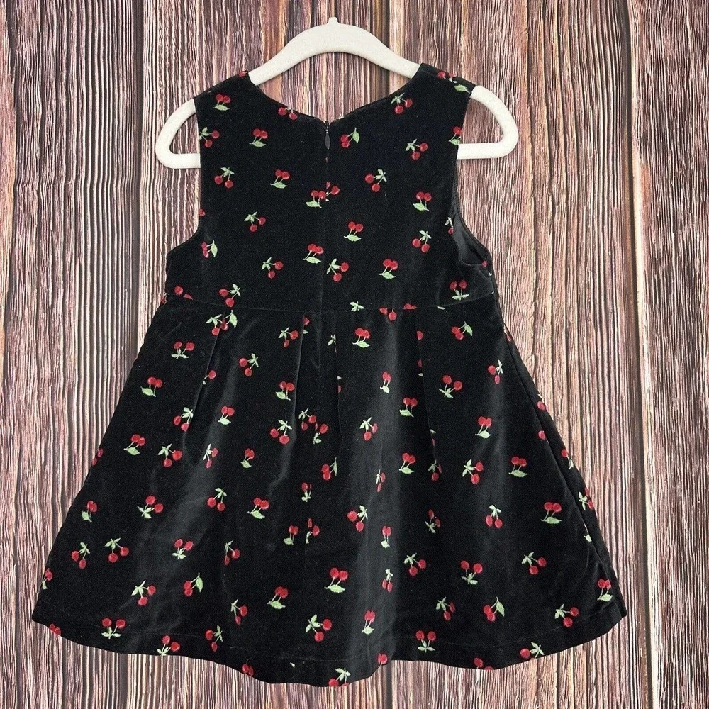 Vintage Baby Girl Cherry Print Dress Velvet Black‎ Size 24 Months